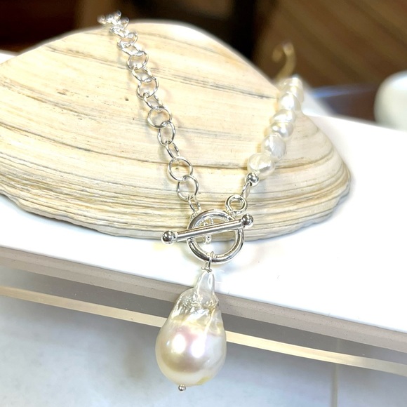 925 Sterling Silver. Freshwater Pearl Natural. Necklace - Picture 2 of 5